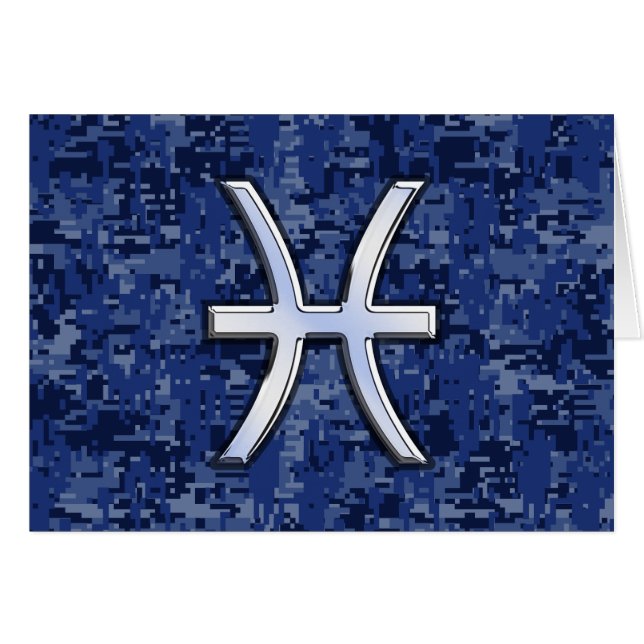 Pisces Zodiac Symbol on Navy Blue Digital Camo (Front Horizontal)
