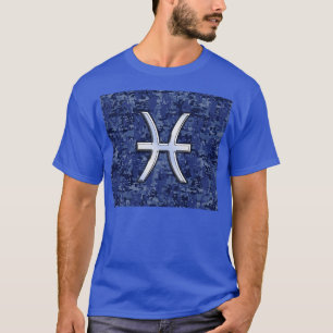 Pisces Zodiac Symbol on Navy Blue Digital Camo T-Shirt
