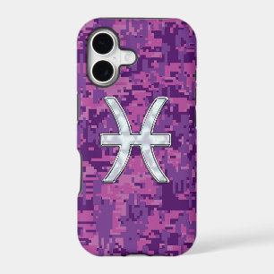 Pisces Zodiac Symbol on Pink Digital Camouflage iPhone 17 Case