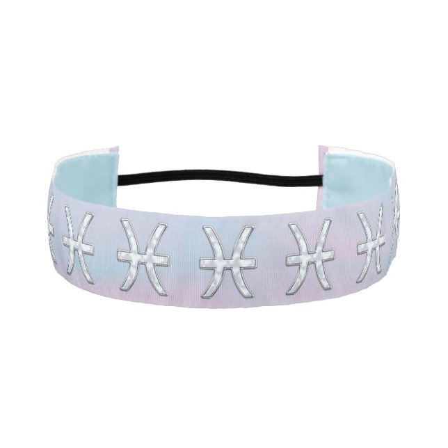 Pisces Zodiac Symbol Pastel Mother of Pearl style Athletic Headband (Front)