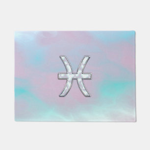Pisces Zodiac Symbol Pastel Mother of Pearl style Doormat