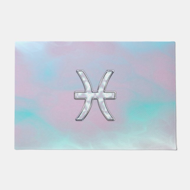 Pisces Zodiac Symbol Pastel Mother of Pearl style Doormat (Front)