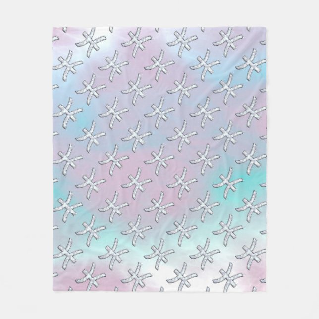 Pisces Zodiac Symbol Pastel Mother of Pearl style Fleece Blanket (Front)