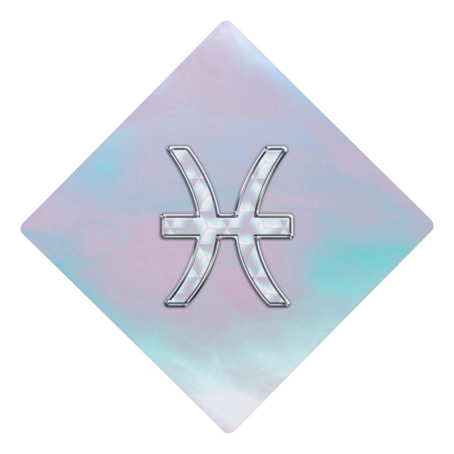 Pisces Zodiac Symbol Pastel Mother of Pearl style Graduation Cap Topper (Front)