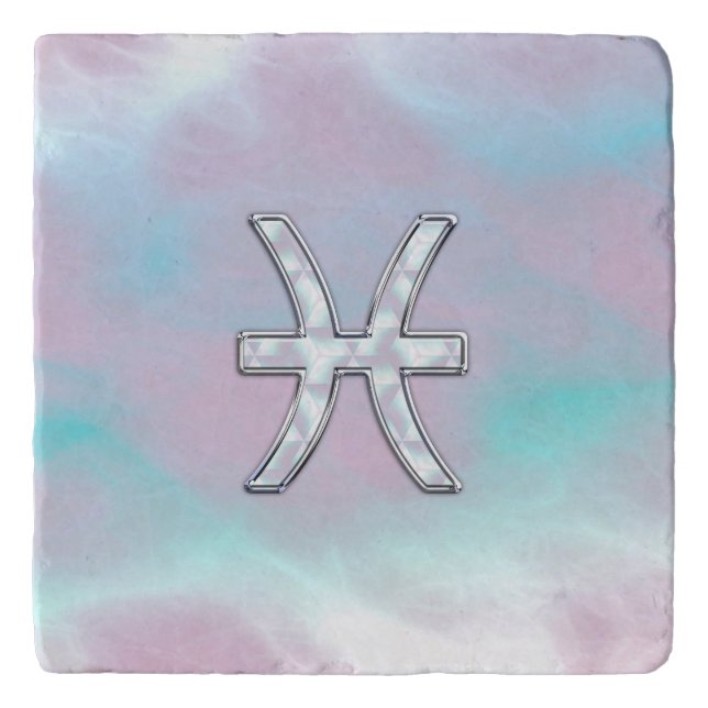Pisces Zodiac Symbol Pastel Mother of Pearl style Trivet (Front)