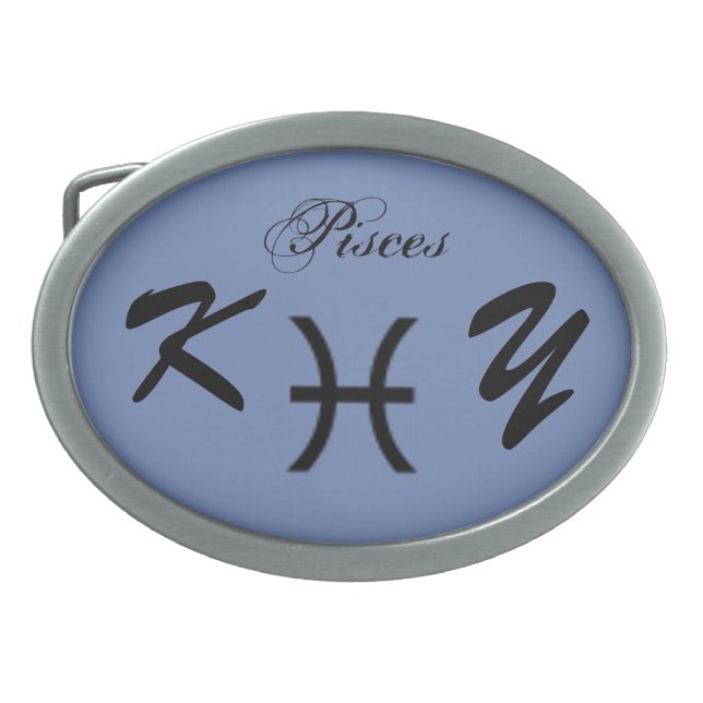 Pisces Zodiac Symbol Standard by Kenneth Yoncich Oval Belt Buckle (Front)