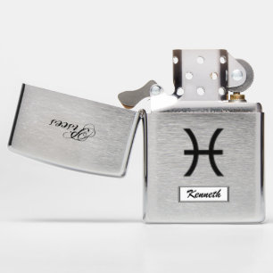 Pisces Zodiac Symbol Standard by Kenneth Yoncich Zippo Lighter