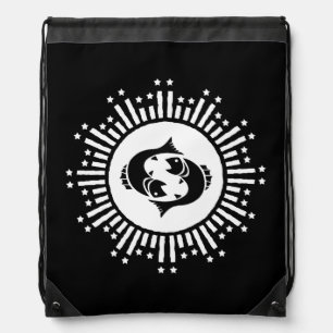 Pisces Zodiac Symbol with Celestial Starburst Drawstring Bag