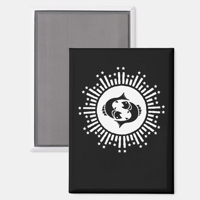 Pisces Zodiac Symbol with Celestial Starburst  Magnet (Front/Back)
