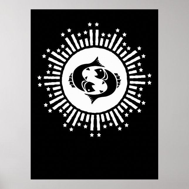 Pisces Zodiac Symbol with Celestial Starburst  Poster (Front)