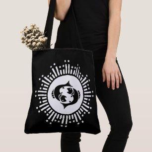 Pisces Zodiac Symbol with Celestial Starburst Tote Bag