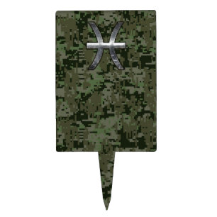 Pisces Zodiac Symbol Woodland Digital Camouflage Cake Topper