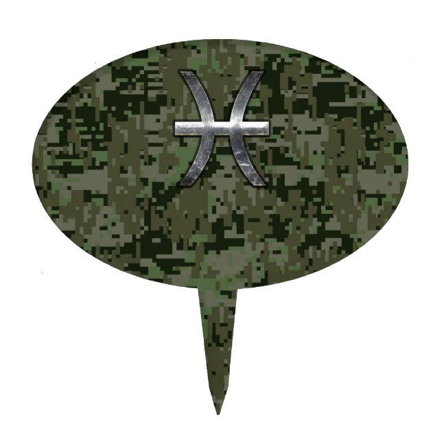 Pisces Zodiac Symbol Woodland Digital Camouflage Cake Topper (Front)