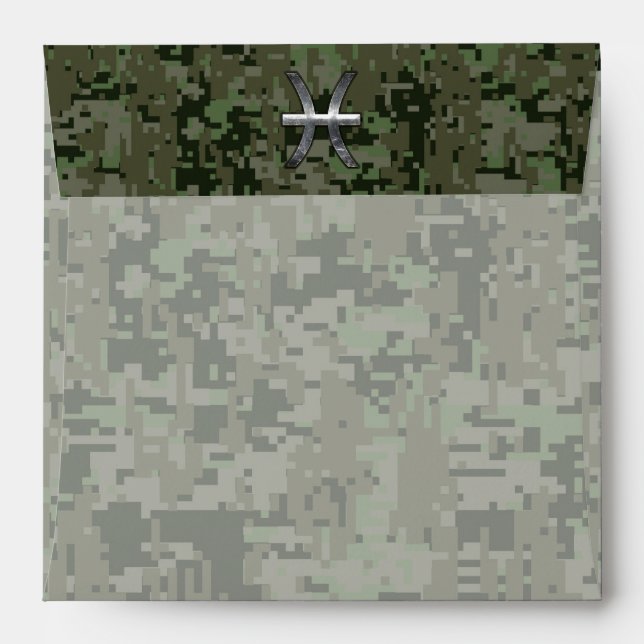 Pisces Zodiac Symbol Woodland Digital Camouflage Envelope (Back (Top Flap))