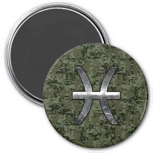 Pisces Zodiac Symbol Woodland Digital Camouflage Magnet