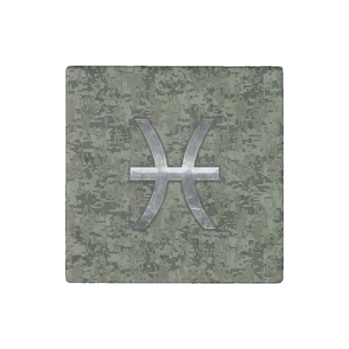 Pisces Zodiac Symbol Woodland Digital Camouflage Stone Magnet