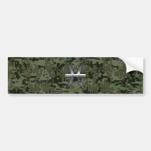 Pisces Zodiac Symbol Woodland Green Digital Camo Bumper Sticker