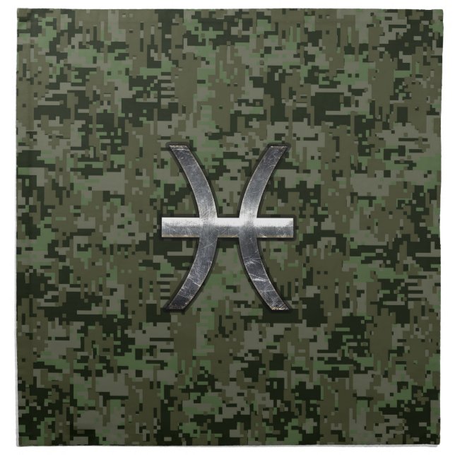 Pisces Zodiac Symbol Woodland Green Digital Camo Napkin (Front)