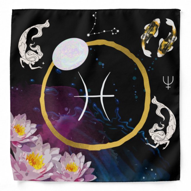 Pisces Zodiac Tarot/Altar Cloth Bandana (Front)