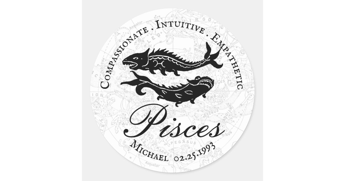 Pisces Zodiac Traits Astrology Black White Custom Classic Round Sticker |  Zazzle