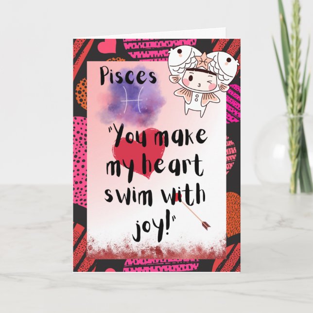 Pisces Zodiac Valentines Personalized Card (Front)