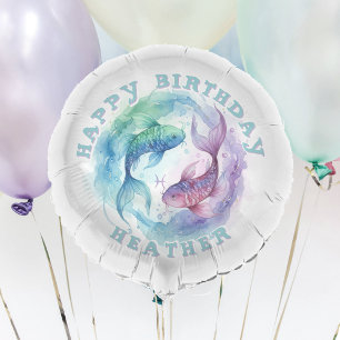 Pisces Zodiac Watercolor Fish Astrology Birthday Balloon