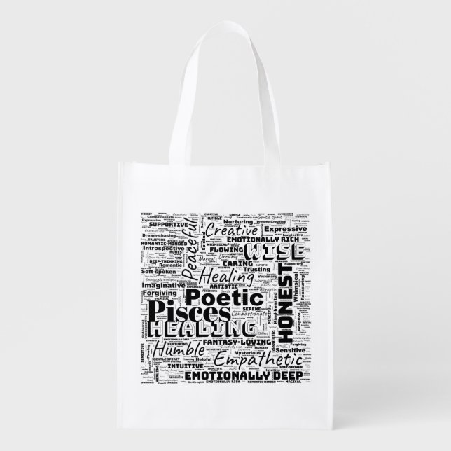 Pisces Zodiac Word Cloud Inspiration Grocery Bag (Front)