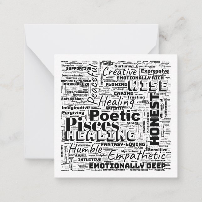 Pisces Zodiac Word Cloud Inspiration Sqaure Note Card (Front)