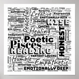 Pisces Zodiac Word Cloud Inspiration Sqaure (S-M) Poster