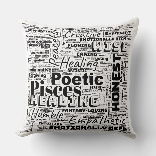 Pisces Zodiac Word Cloud Inspiration  Throw Pillow (Front)