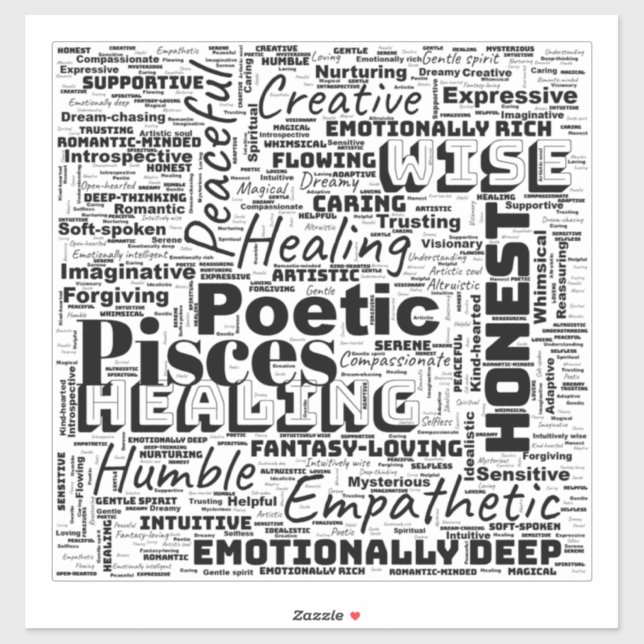 Pisces Zodiac Word Cloud Inspiration Vinyl Sticker (Sheet)