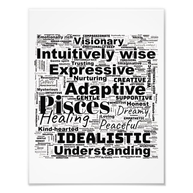 Pisces Zodiac Word Cloud – Inspirational Photo Art Print (Front)
