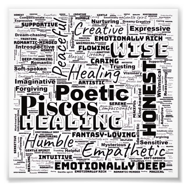 Pisces Zodiac Word Cloud Inspirational Photo  Print (Front)
