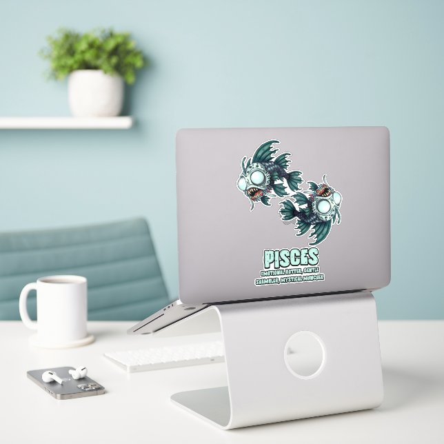 Pisces Zombie Sticker (Laptop On Desk)