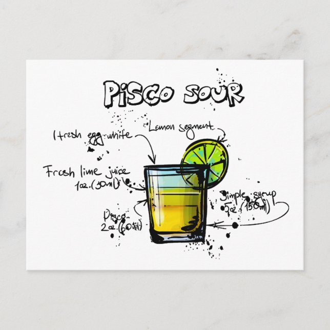 Pisco Sour Cocktail Recipe Postcard (Front)