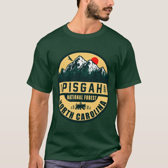 Pisgah National Forest NC Retro Sunset Souvenirs T-Shirt (Front)