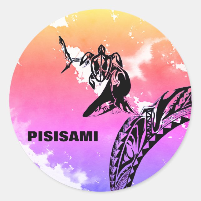Pisisami Turtle and Shark Round Sticker (Front)