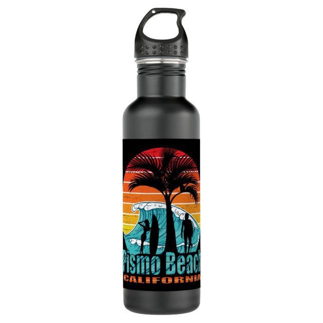 Pismo Beach California Surfers Stainless Steel Water Bottle (Front)