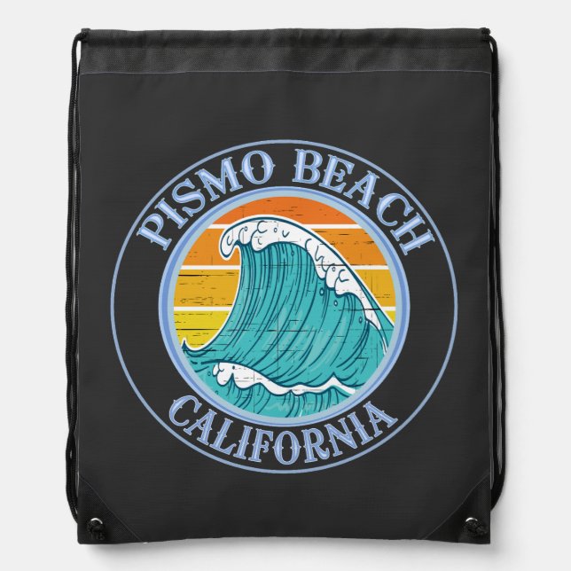 Pismo Beach California Surfers T-Shirt Drawstring Bag (Front)