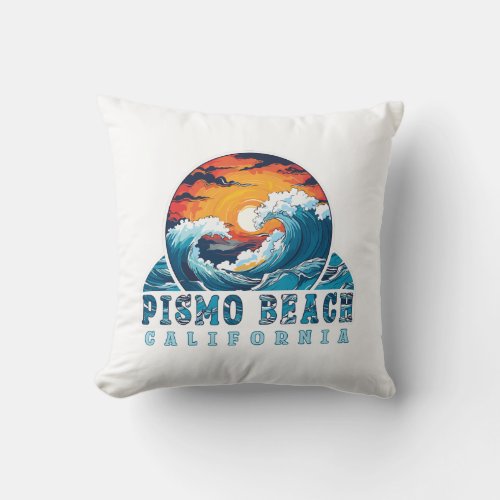 Pismo Beach California Surfers T_Shirt Throw Pillow