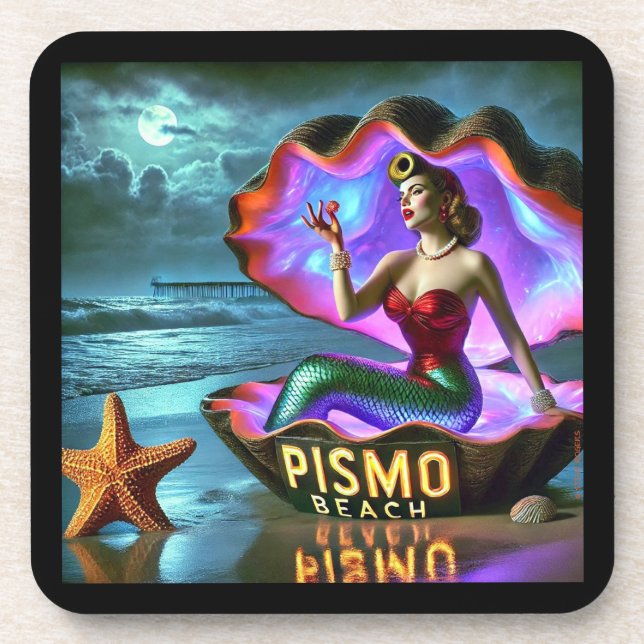 PISMO BEACH MERMAID.  SERIES 1 NUMBER 1. BEVERAGE COASTER (Front)