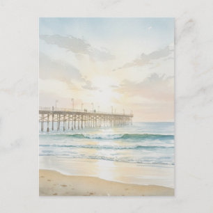 Pismo Beach Pier Watercolor Painting Postcard