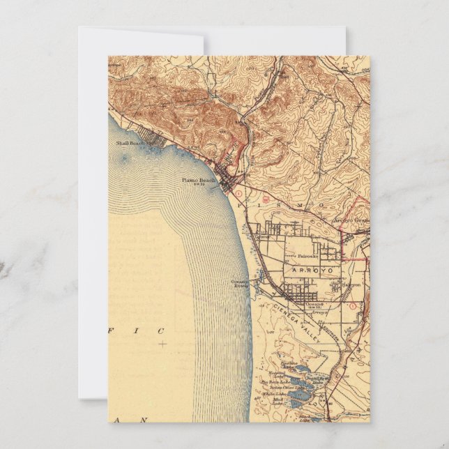 Pismo Beach Vintage Map Holiday Card (Front)