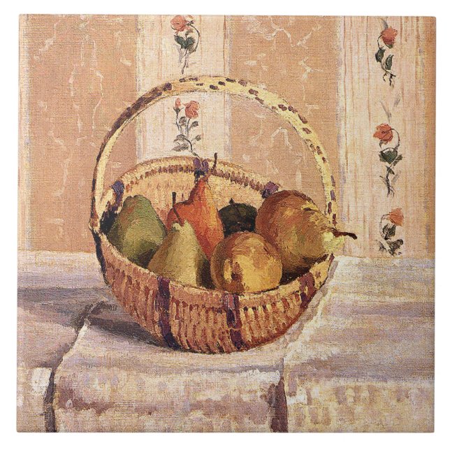 Pissarro - Apples and Pears in a Round Basket, Ceramic Tile (Front)