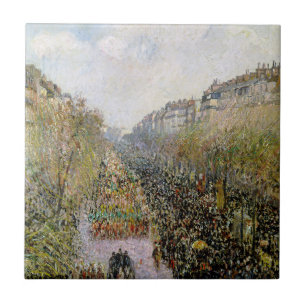 Pissarro - Boulevard Montmartre, Mardi Gras Ceramic Tile