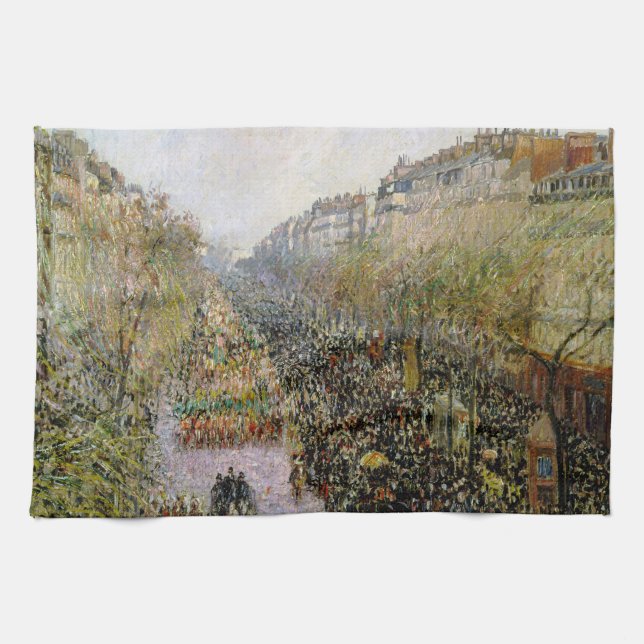 Pissarro - Boulevard Montmartre, Mardi Gras Kitchen Towel (Horizontal)