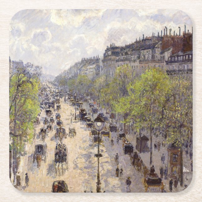 Pissarro - Boulevard Montmartre, Spring Square Paper Coaster (Front)