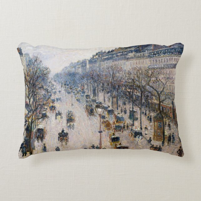 Pissarro - Boulevard Montmartre, Winter Morning Accent Pillow (Front)