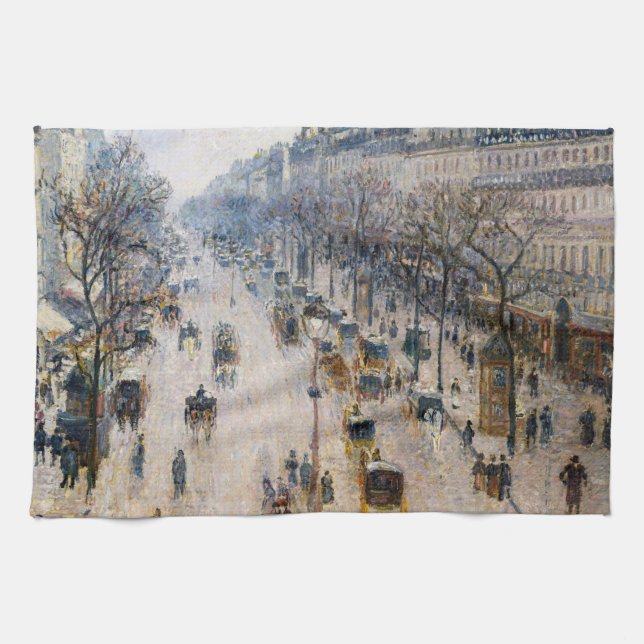 Pissarro - Boulevard Montmartre, Winter Morning Kitchen Towel (Horizontal)