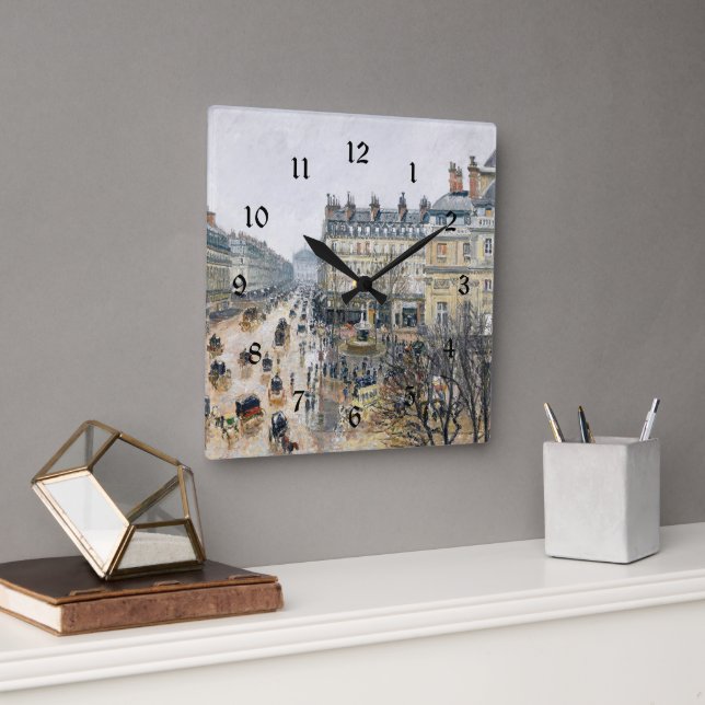 Pissarro - French Theater Square, Paris,  Square Wall Clock (Office)